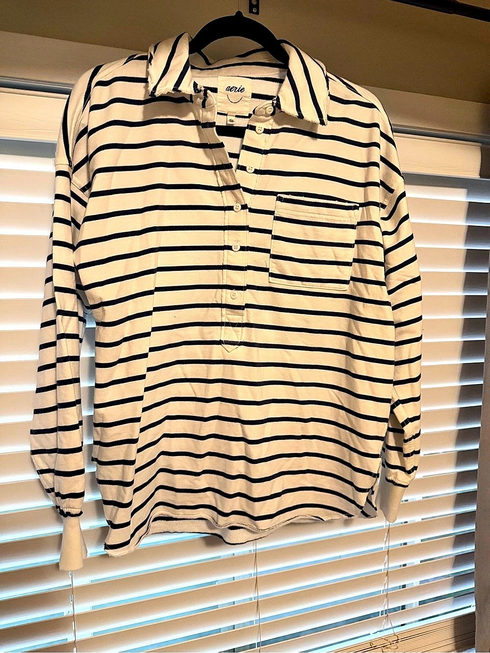 Aerie Striped Long Sleeve Top White & Blue XXS